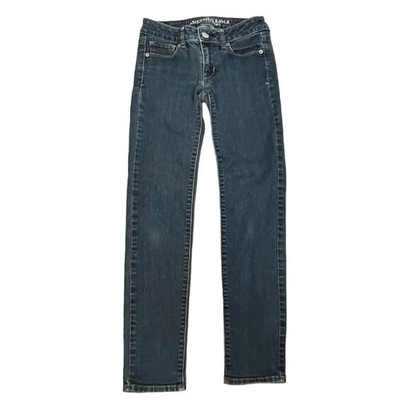 American Eagle Skinny Super Stretch Jeans Blue Medium Wash Denim Low Rise 0 - Picture 2 of 8